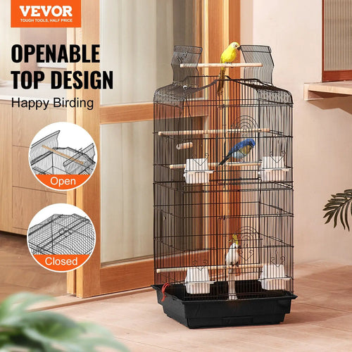 Tall Rectangular Flight Bird Cage in Black (18" x 14" x 39")