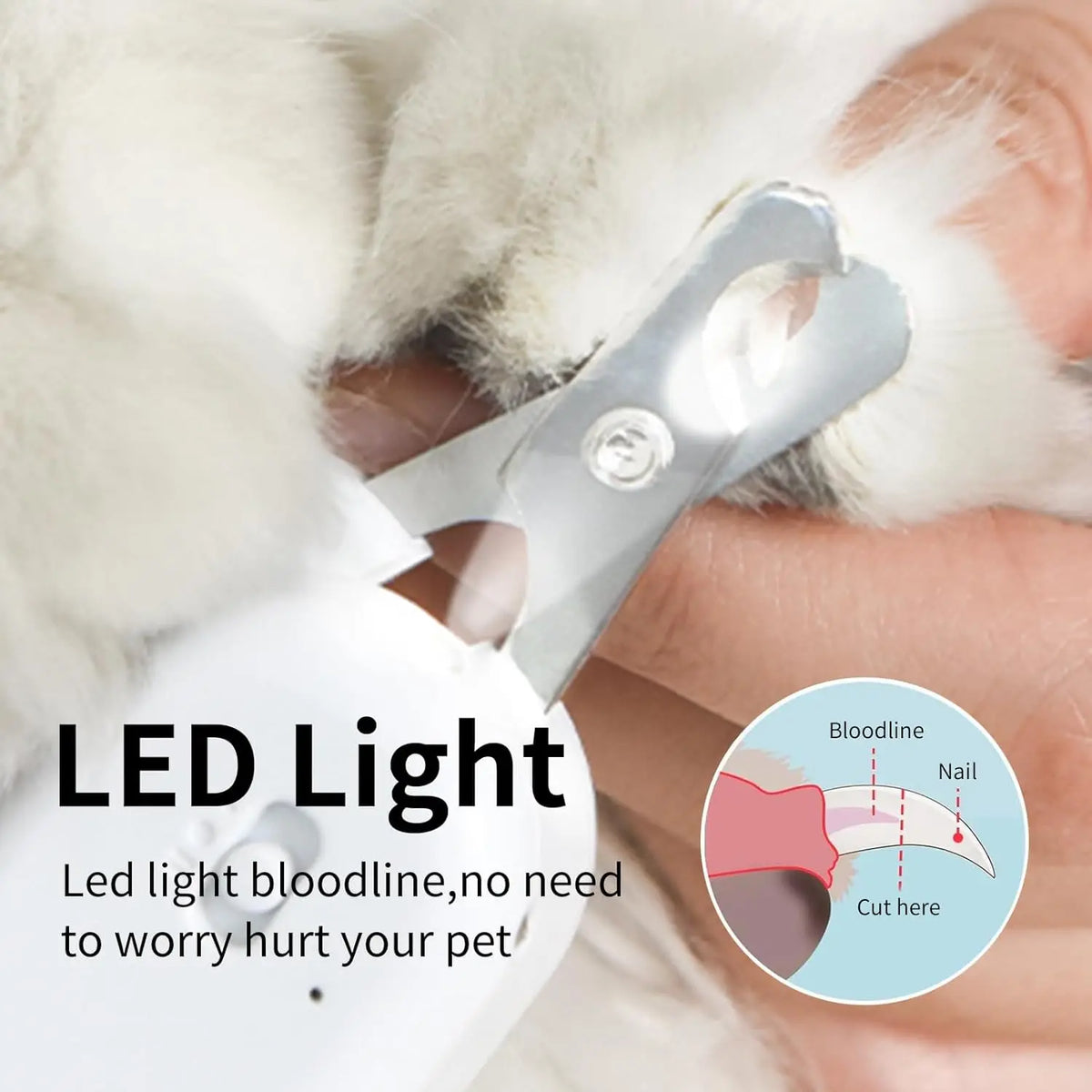 SafeTrim 2-in-1 Rechargeable Pet Nail Clipper with Bright LED Light