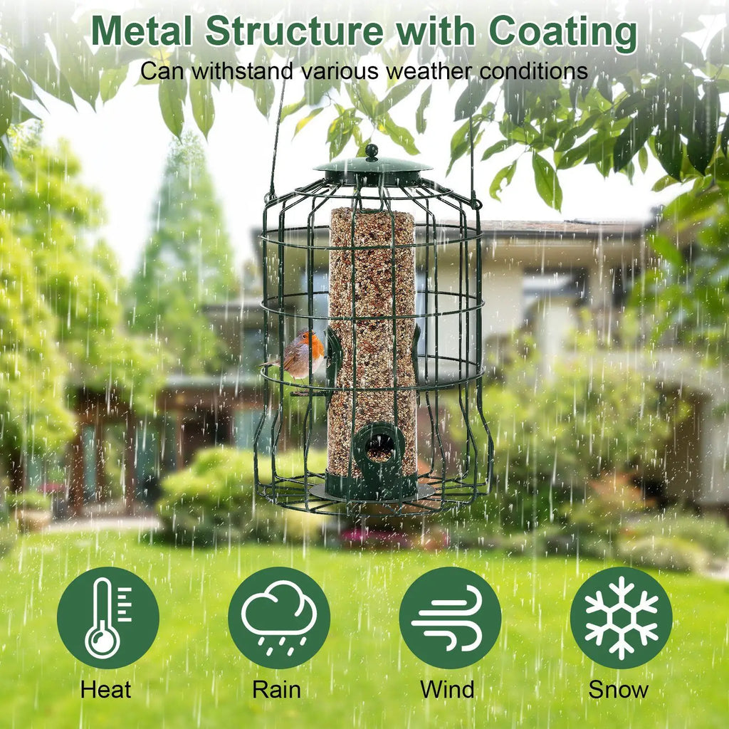 Squirrel-Proof Heavy-Duty Metal Bird Feeder – 4 Feeding Ports for Songbirds - 🐾PetPulse 