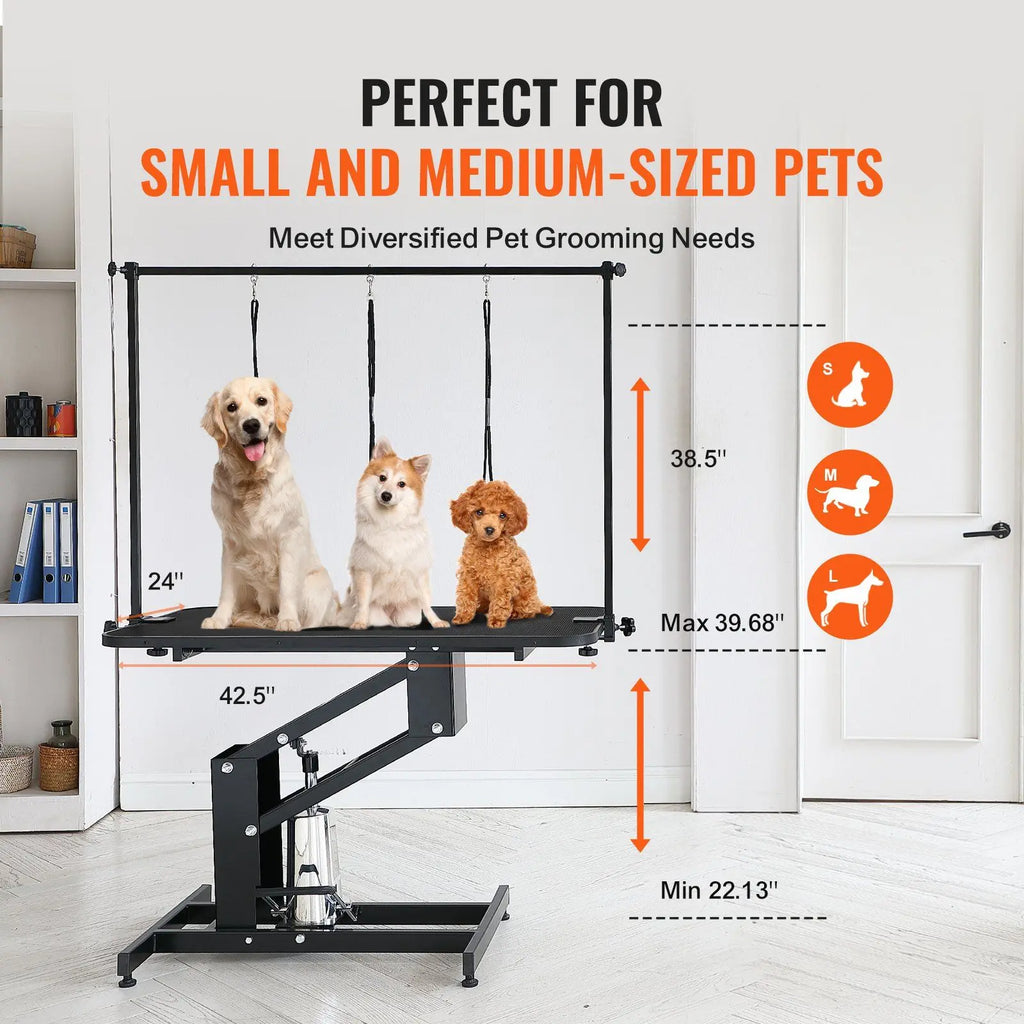 Professional Hydraulic Heavy-Duty Grooming Table (43") for Large Dogs.