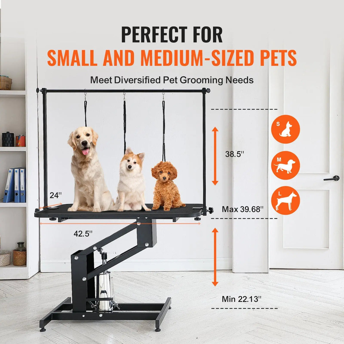 Professional Hydraulic Heavy-Duty Grooming Table (43") for Large Dogs.