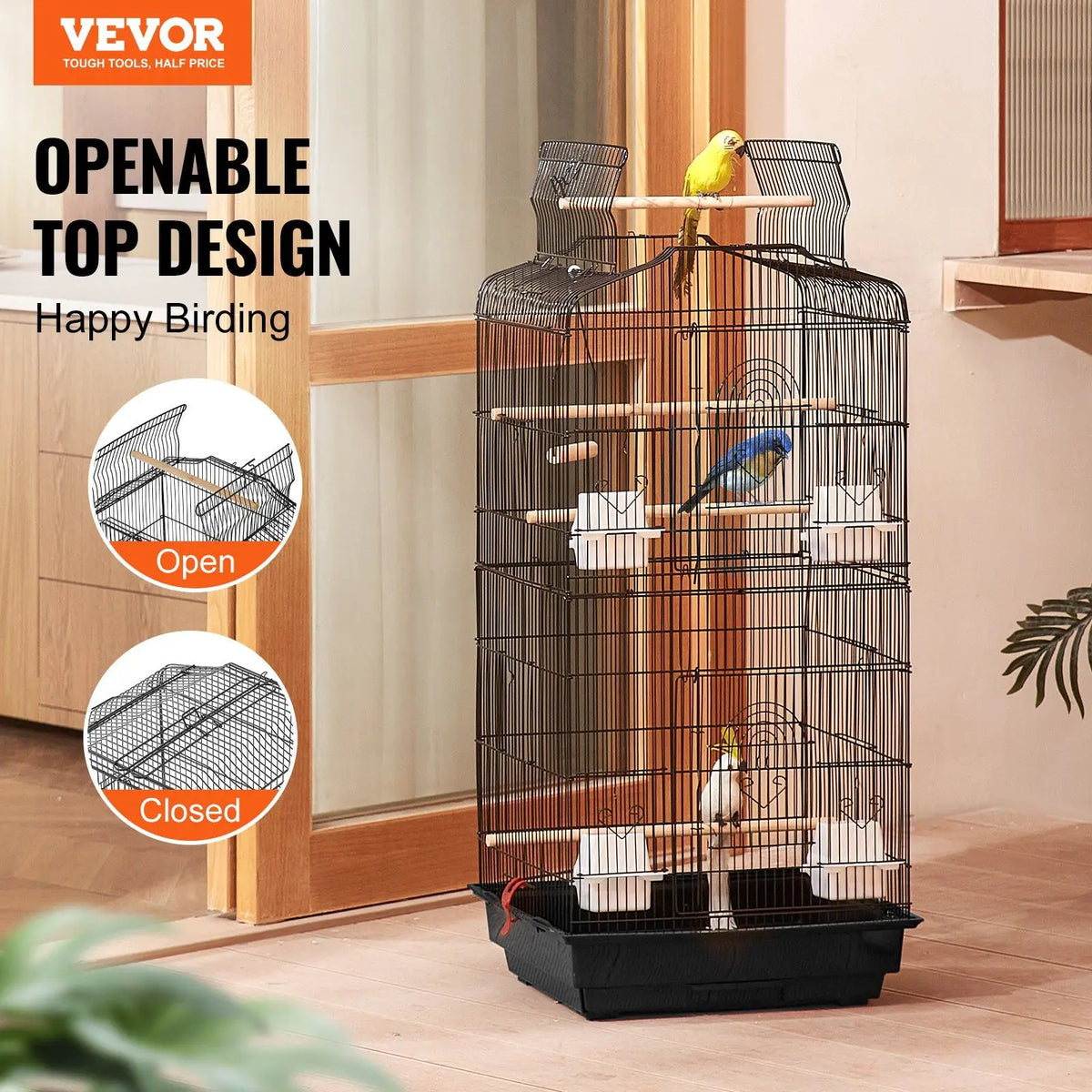 Tall Rectangular Flight Bird Cage in Black (18" x 14" x 39")