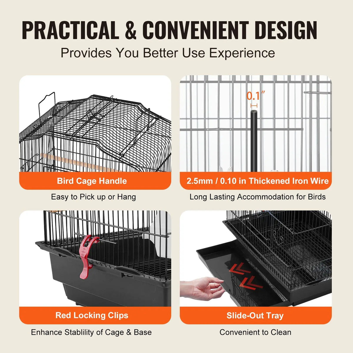 Tall Rectangular Flight Bird Cage in Black (18" x 14" x 39") - 🐾PetPulse 
