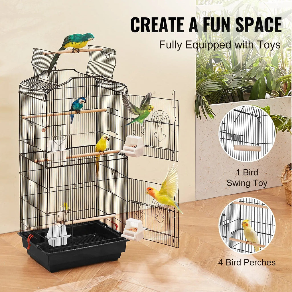Tall Rectangular Flight Bird Cage in Black (18" x 14" x 39") - 🐾PetPulse 