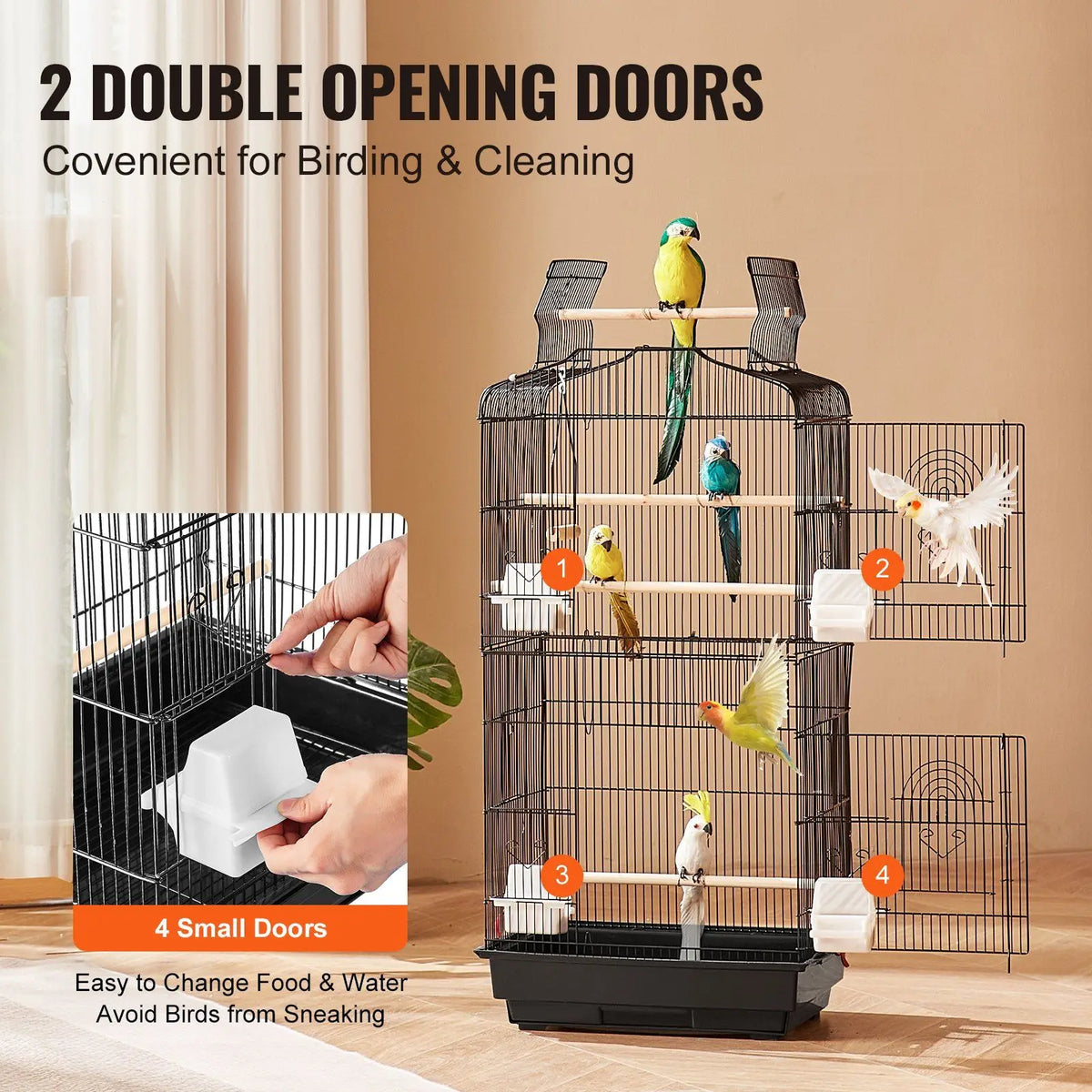 Tall Rectangular Flight Bird Cage in Black (18" x 14" x 39")