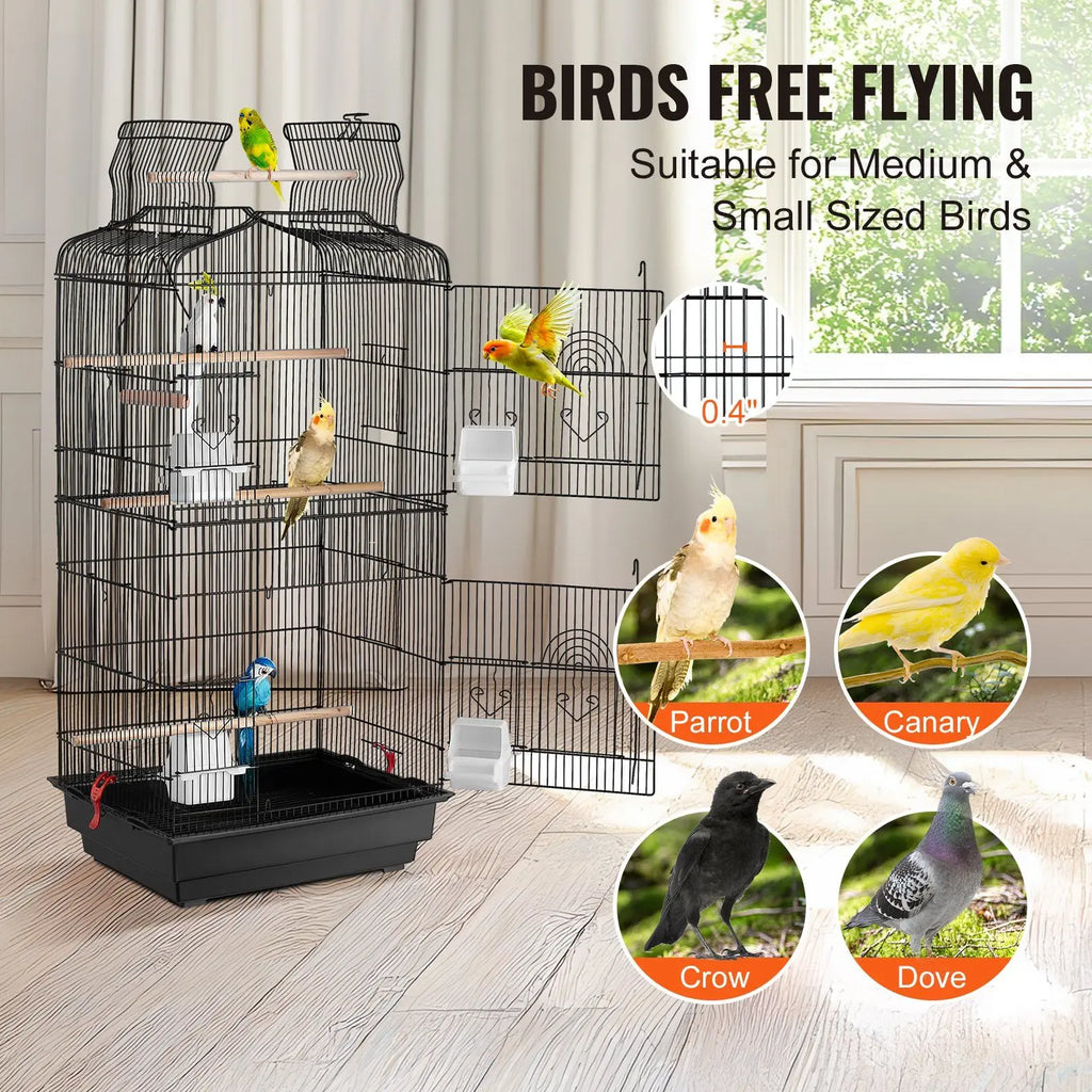 Tall Rectangular Flight Bird Cage in Black (18" x 14" x 39") - 🐾PetPulse 
