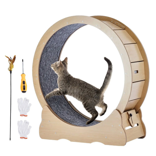 PetPulse™ 36" Indoor Cat Exercise Wheel with Carpeted Track & Teaser